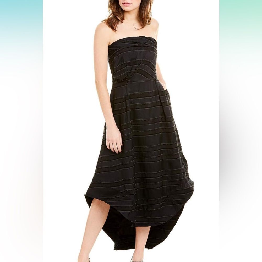 C/MEO Collective Black Solitude Strapless Midi High-Low Dress SZ 8 Formal